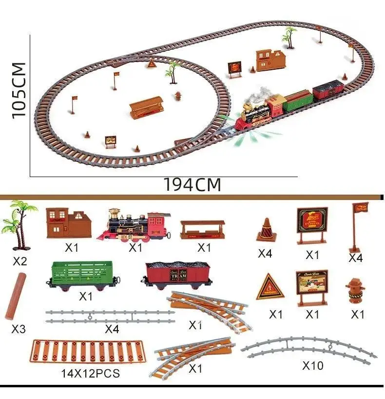 Electronic Train Toy And Car Railway And Tracks Steam Track Set Toys Gift Birthday LED With Train Kids Spray Light