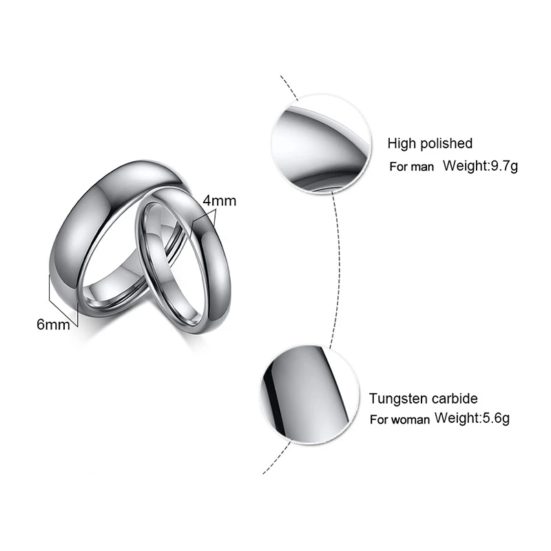 Vnox-anéis de casamento de tungstênio antiarranhões para homens e mulheres, bandas de casamento clássicas simples, casais jóias básicas, atacado