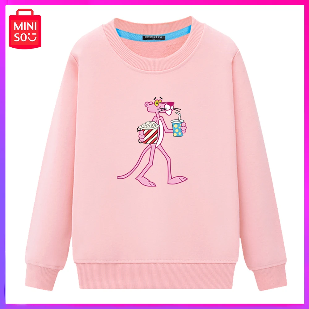 

Miniso Pink Panther New Autumn Couple Loose Cartoon Print Student Plus Fleece Thick Hoodie Black Birthday Christmas Girl Gift