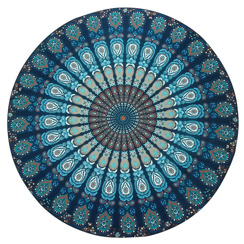 

Promotion! Indian Mandala Hawaii Sunproof Round Beach Throw Tapestry Hippy Boho Gypsy Tablecloth Beach Shawl 60 Inches