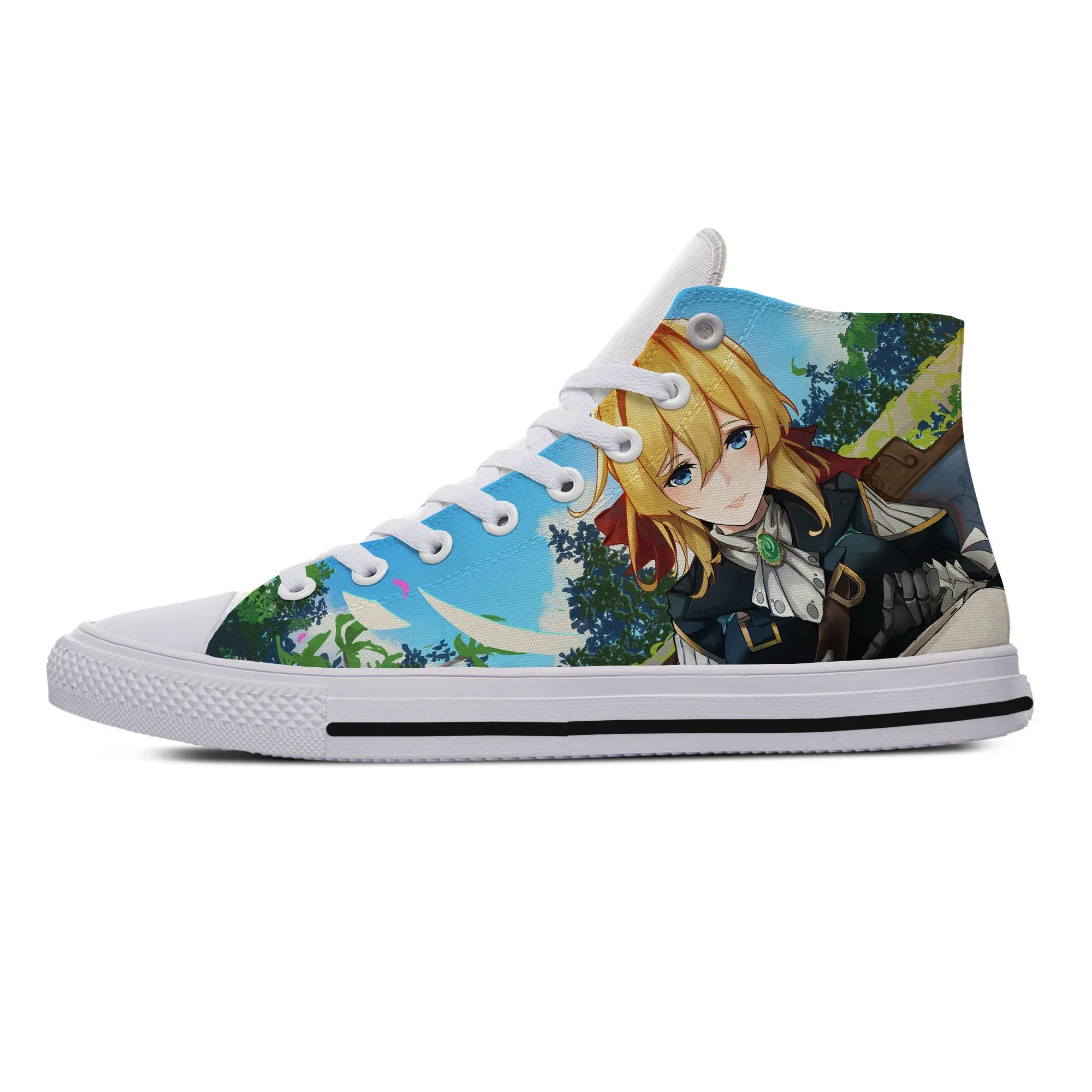 Hot Summer Women Men Anime Violet Evergarden Kwaii Fashion Shoes Lightweight Casual Canvas Shoes High Top Classic Board Shoes