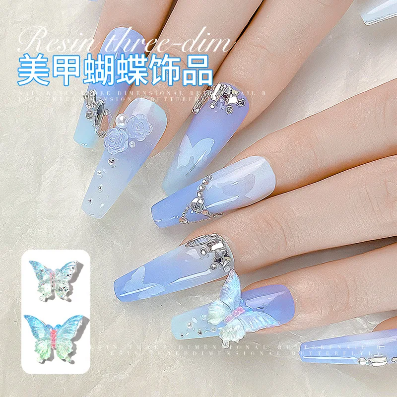 

500Pc Light Blue Butterfly Nail Accessories Clear Resin 3DColor Transparent Fairy Temperament Versatile DIY Nail Art Accessories