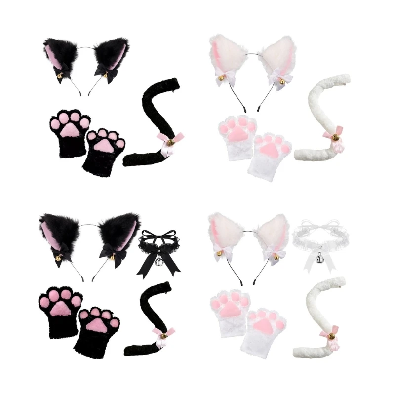 

Animal Costume Ears Headband Tail Gloves Choker for Halloween Cosplay Props