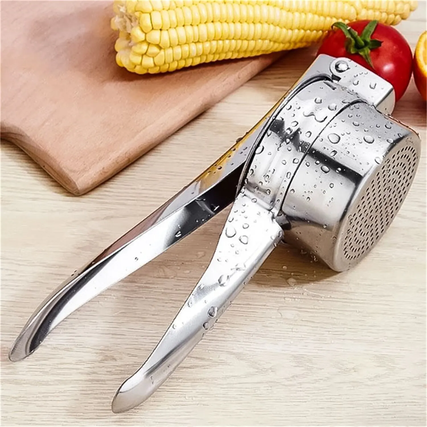 Stainless Steel Vegetable Extruder Upgraded Silicone Handle Metal Vegetable Water Extruder Suitable for Extrusion