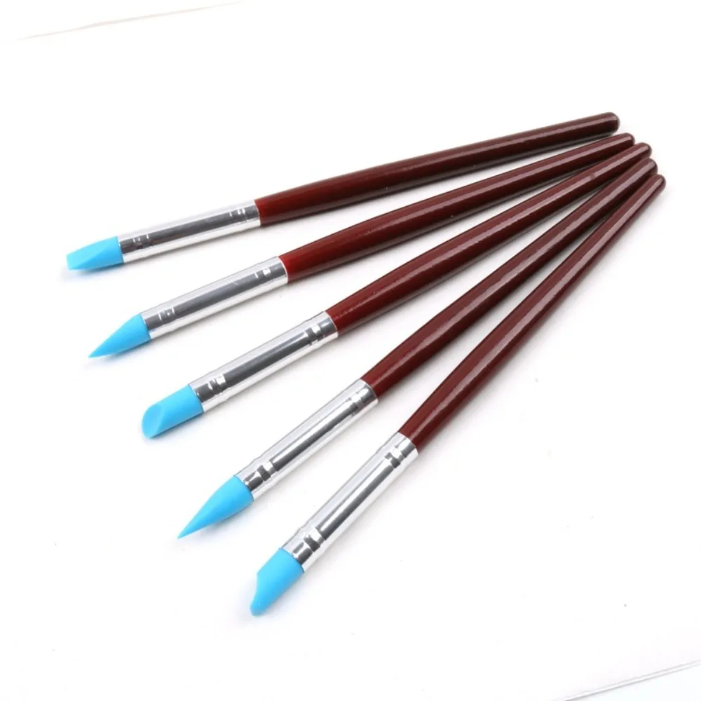 5Pcs Rubber Pen Tip Pen Eraser Multifunctional Wooden Handle Rubber Tip Brushes Multiple Pen Heads Clay Carving Pen 5
