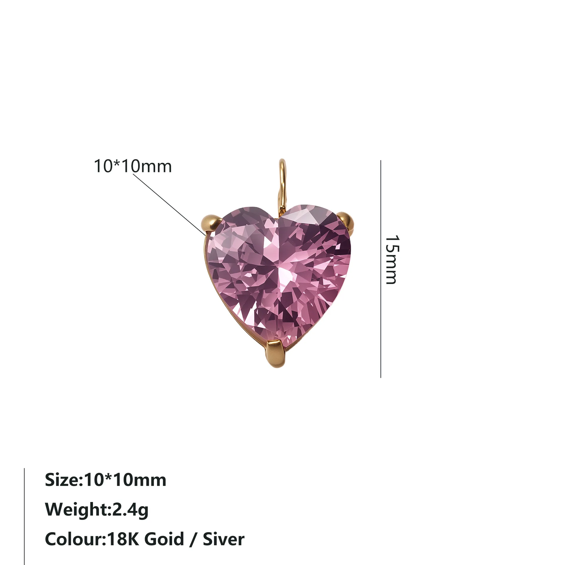 10MM Funkelnde Herz-Zirkonia-Anhänger für DIY-Schmuckherstellung Damen 18K Gold Silber Plattiert Kristall Liebes-Charms Großhandel – Detail 2