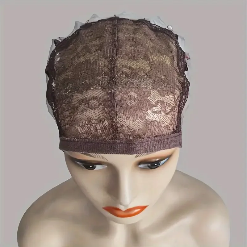 Breathable Nylon Wig Cap for Men & Women-Stretchy Mesh Hair Net with Lace Pattern, Beige/Light Brown