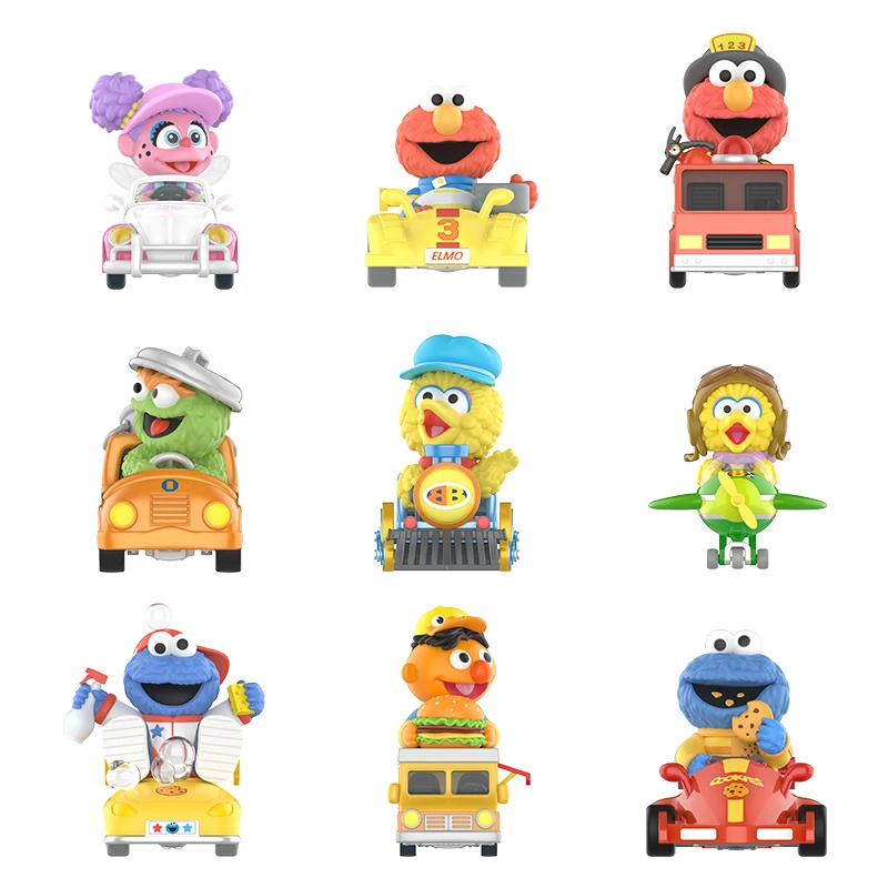 

SesameStreet Figure with Vehicle Model Blind Box Collection Table Car Ornaments Cute Doll Gifts