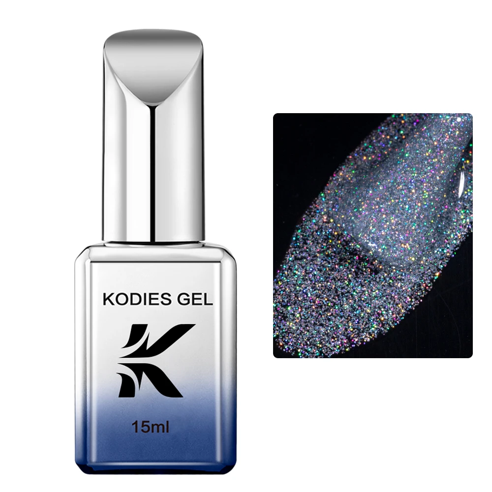 KODIES GEL Holographic Gel Nail Polish Laser Sparkling Glitter Gel Varnish Semi Permanent UV/LED Platinum Manicure Nail Art 5