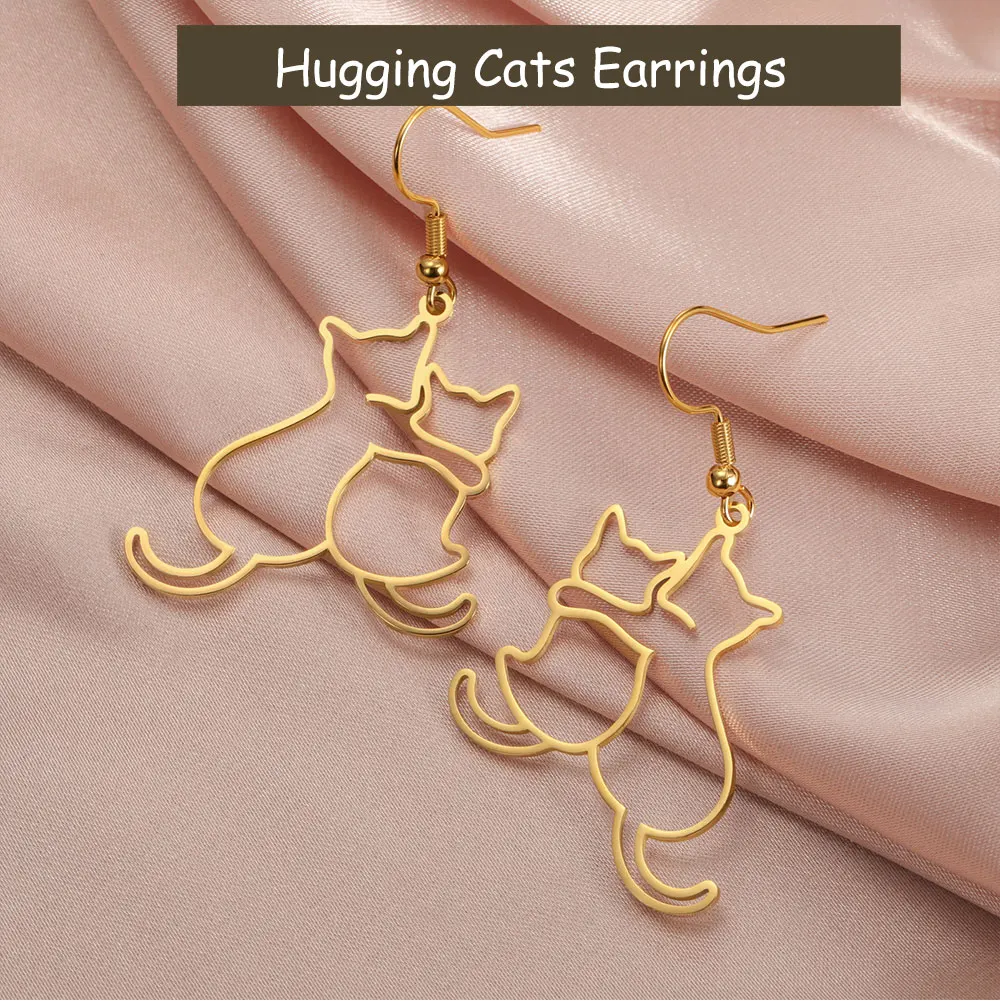 Hugging Cats Kittens Earrings for Women Girls Stainless Steel Cute Dog Dangle Earrings - PeticaDeals