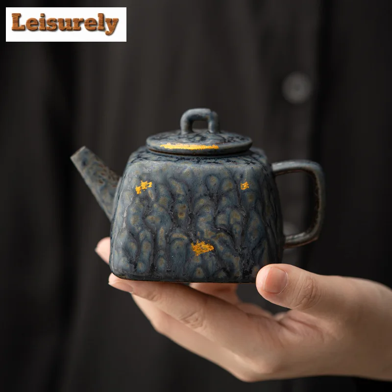 200ml High End Bronze Glaze Teapot Handmade Old Rock Mud Square Pot Tea Maker Kettle Tieguanyin Kung Fu Teaware Collection Gift