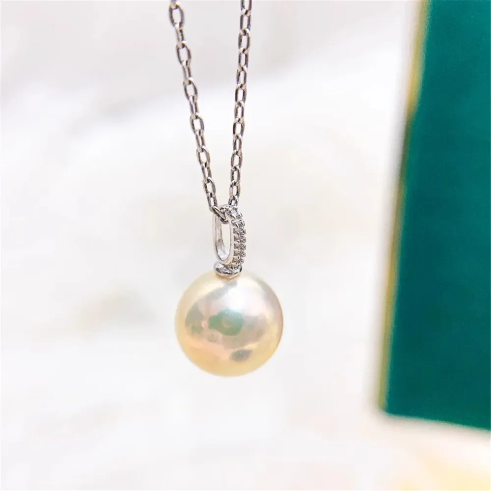 

DIY Pearl Accessories S925 Sterling Silver Pendant with Empty Support K Gold Jade Necklace Pendant Set Fit 7-12mm Oval D006