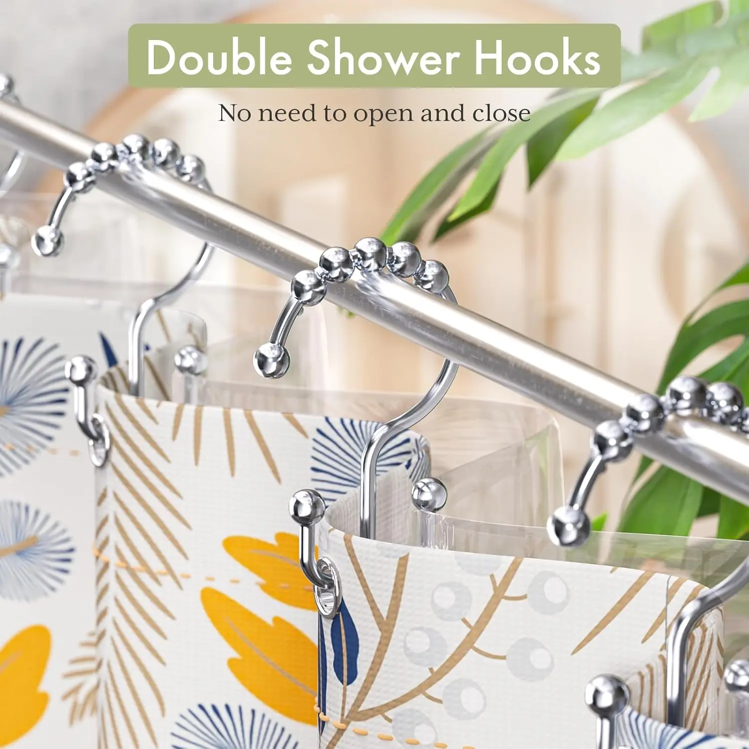 Shower curtain hook ring, rust proof stainless steel double shower curtain hook, used for shower hooks
