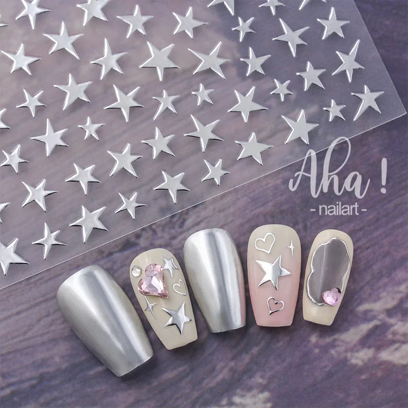 

1Pcs Silver Star Nail Stickers Irregular Satr Self-Adhesive Sliders Press On Nails Art Decoration Decals DIY Kawaii Accesories ﻿