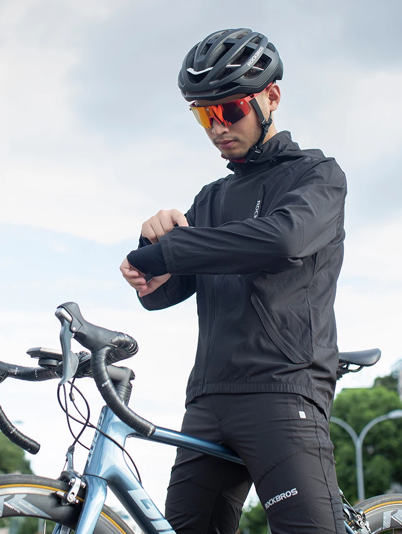 ROCKBROS Men Cycling Jackets Spring Summer Breathable Quick Dry Bike Hooded Jacket MTB Road Sports Cycling Tops Coat Windbreak
