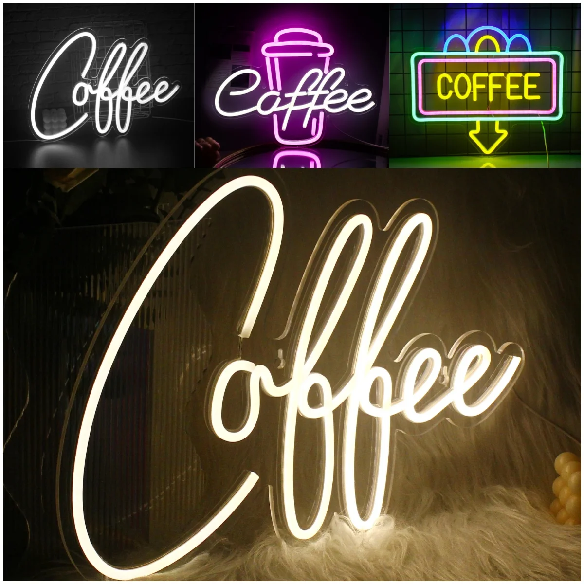 Coffee Shop Neon Sign LED Acrylic Night Lights Home Room Party Club Decor Store Hanging Wall Art Decoration Birght Panel Lamps