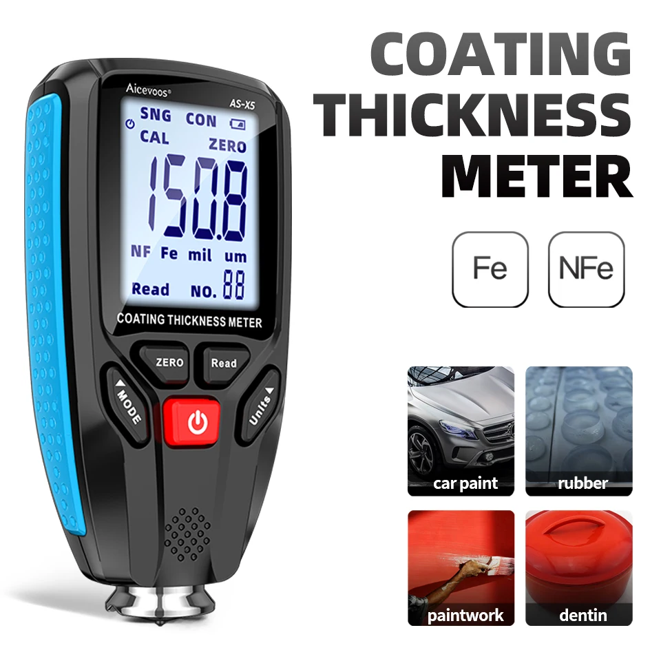 Aicevoos Coating Thickness Gauge Car Paint Film Thickness Tester Measuring Meter FE NFE for Automotive Metal Ceramic 0-1300um