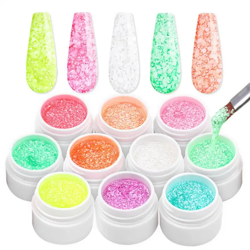 

Nail Glue 10Colors Semi Permanent Glitter Nail Art Manicure Polish Snowflake Shiny Nail Glue LED UV DIY Nail Art Accessories