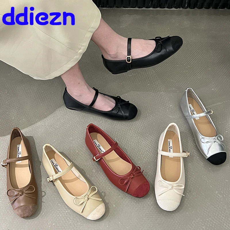 

Ladies Lolita Shoes With Flats Fashion Butterfly-Knot Female Round Toe Buckle Spring Ballet Flats Women Dance Shoes Footwear