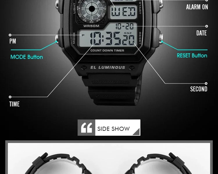 SKMEI 1299  Alarm Male Digital Watch reloj hombre Outdoor Sport Watch Fashion Men PU Strap Multifunction Waterproof Watches