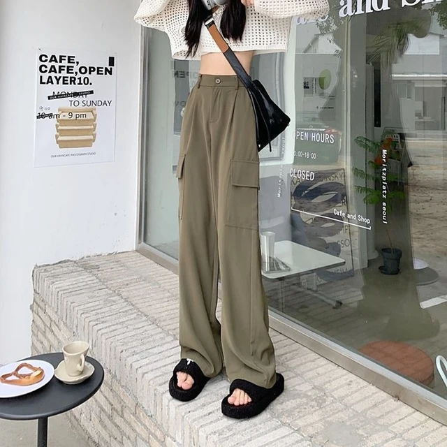 Pants Women Spring Autumn All-match Trendy Female Korean Style Leisure  Loose High Quality Streetwear Pockets Trousers Solid Chic - Pants & Capris  - AliExpress