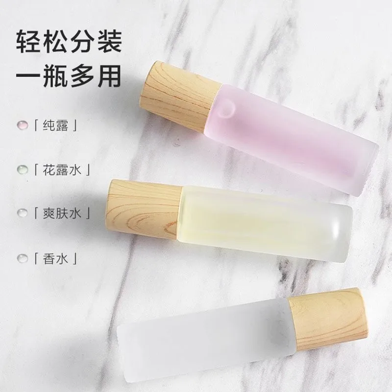 200pcs High Quality 5ml 10ml clear Roller Ball Matte Glass Roll on Bottle with Wood Bamboo Lid 4