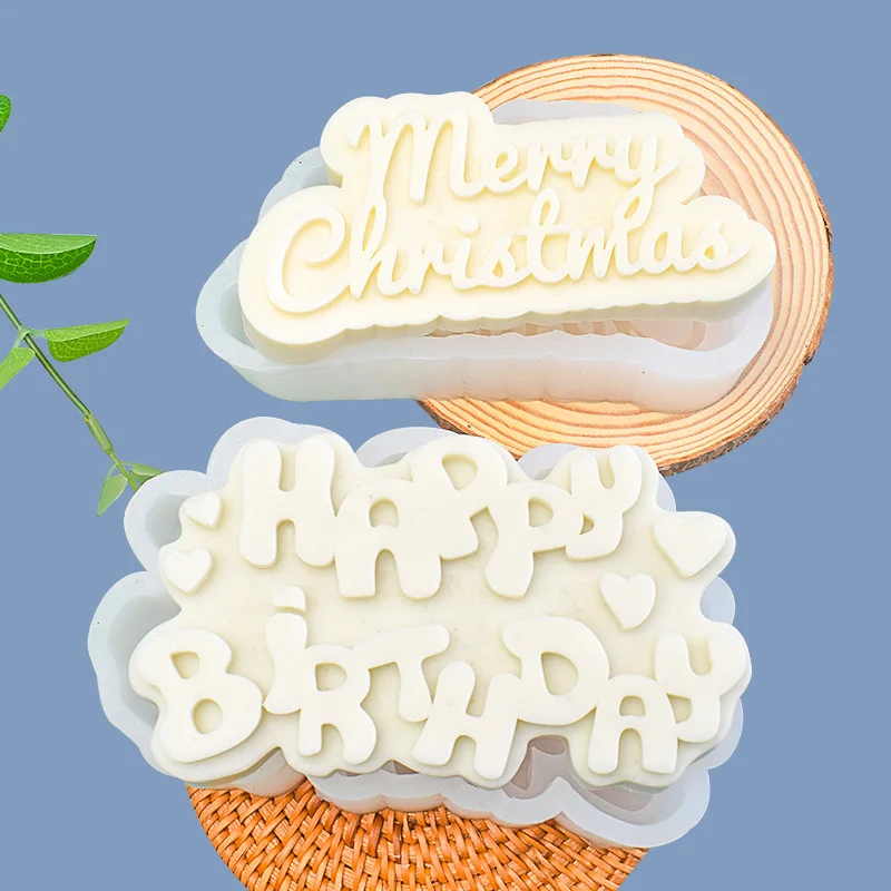 

English Alphabet Christmas Candle Mold DIY Art Candle Gypsum Soap Birthday Cake Decoration Baking Supplies Silicone Mold
