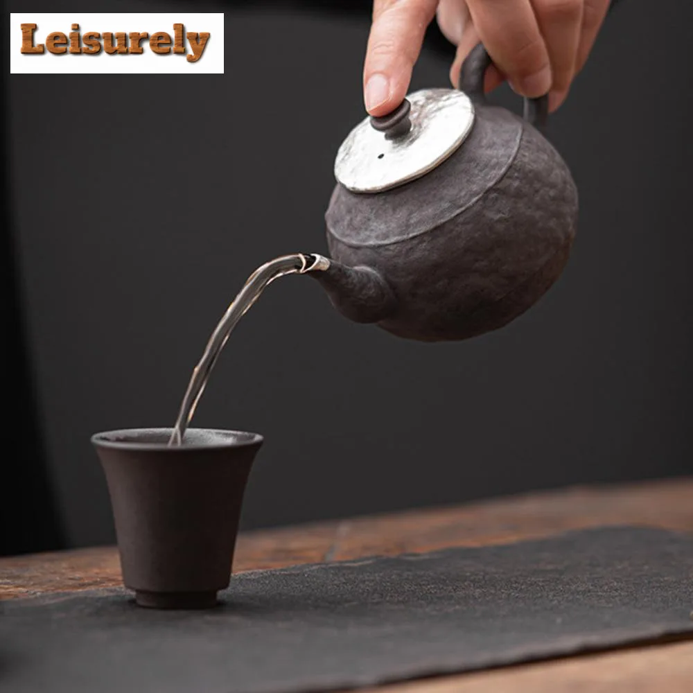 180ml Retro Old Rock Clay Teapot Handmade Gilded Silver Pot Chinese Tea Maker Kettle with Infuser Chinese Kung Fu Tea Set Craft