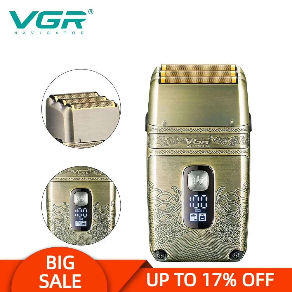 VGR V335 Electric Shaver Personal Care USB Mini Face Razor Chargable Portable Full All Metal Leather Case Reciprocating Vgr 335