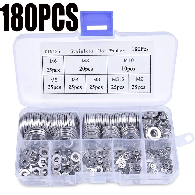 180pcs Stainless Steel Sealing Solid Gasket Washer M2 M2.5 M3 M4 M5 M6 M8 M10 Sump Plug Oil For General Repair Seal Ring Set 5