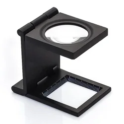 Compact Foldable Black Metal Magnifying Glass with Optical Lens and Precision Scale Pointer (Black)