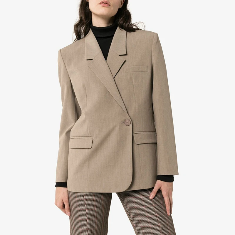 

Autumn and winter classic commuting hundred with wool blend one button blazer 2022 new simple casual khaki grey jacket women