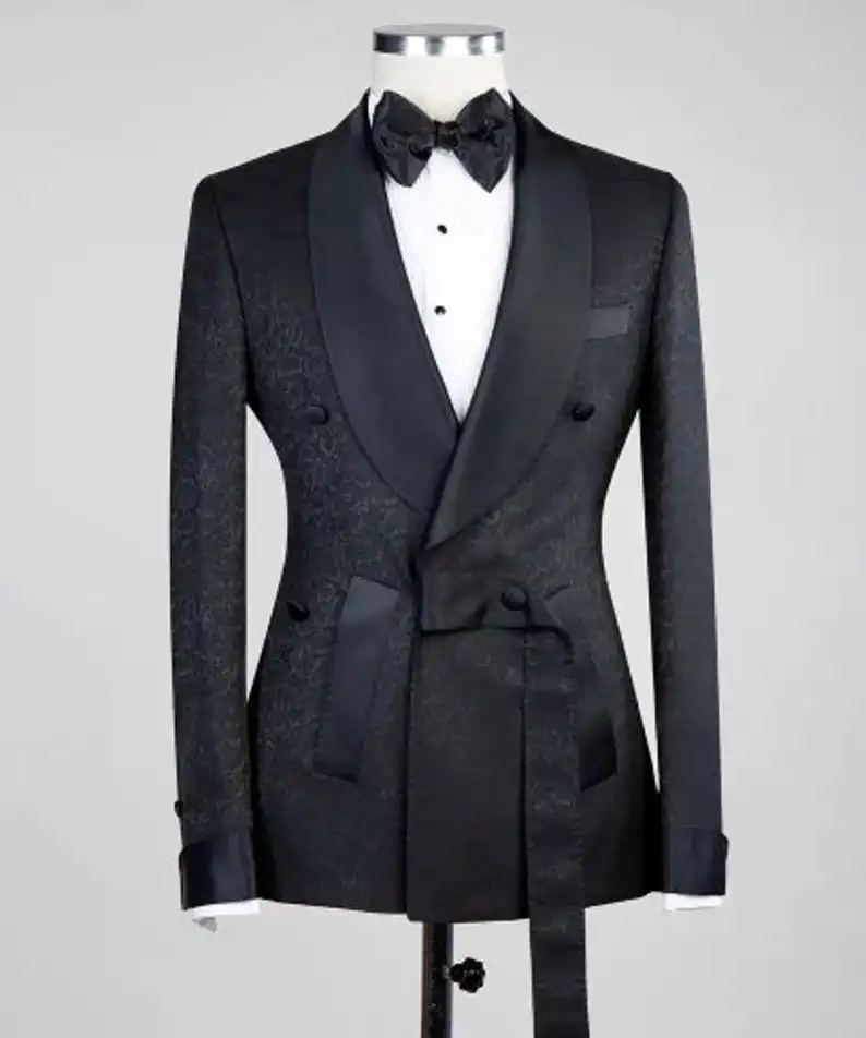Italian Floral Double Breasted Suits for Men Wedding Groom Tuxedo 2 Piece Shawl Lapel Blazer with Pants Formal Costume