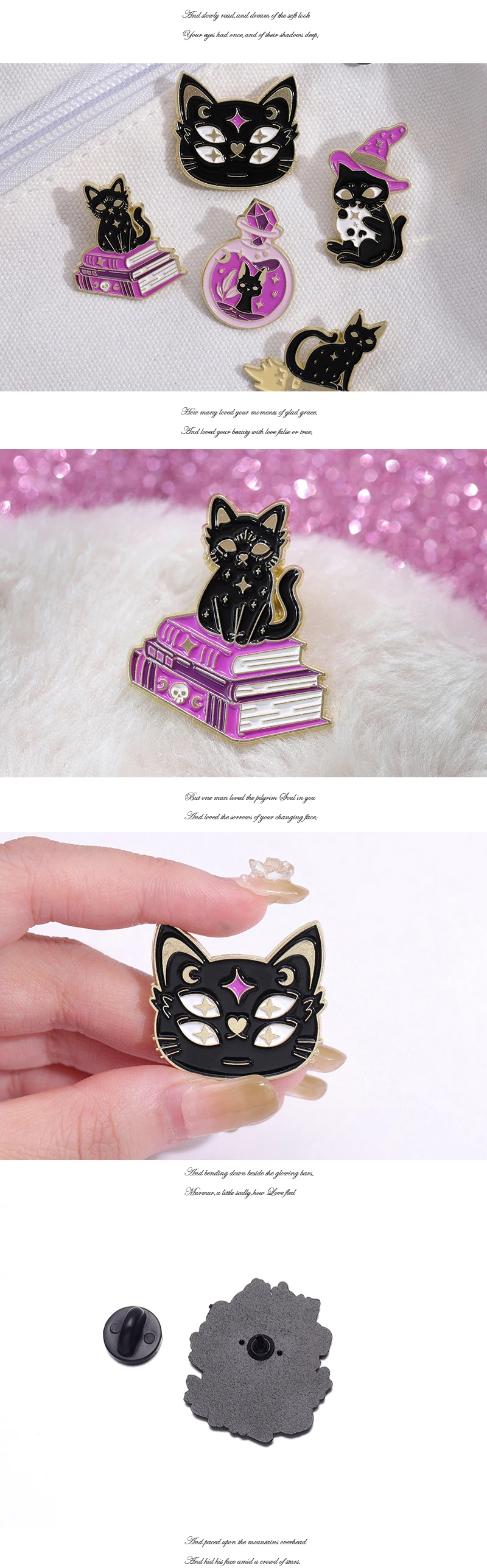 Hexe Katzen Emaille Pins benutzer definierte schwarze Kätzchen Zauber Buch Zaubertrank Broschen Revers Abzeichen Gothic Tiers chmuck Geschenk für Freunde – Detail 2