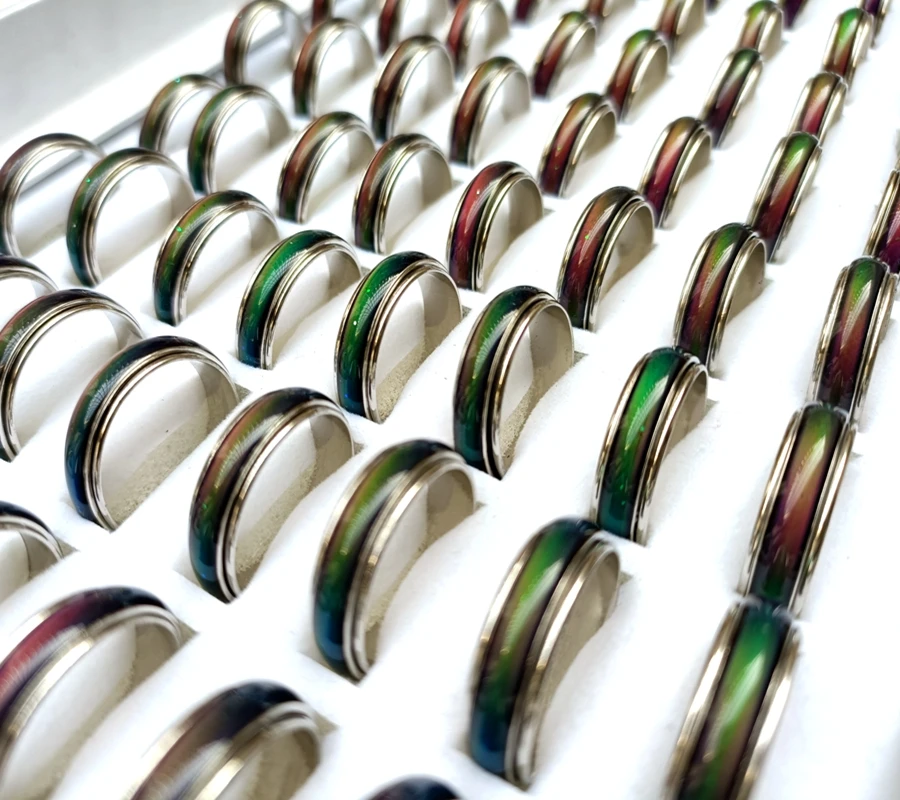 20/50pcs/lot Oval Shape Mood Ring Emotion Feeling Temperature Changing Color Rings Women Men Vintage Bulk Jewelry