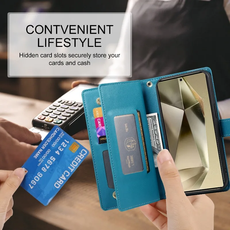 Crossbody Wrist Strap Phone Case with Zipper Wallet and Card Holder Cover