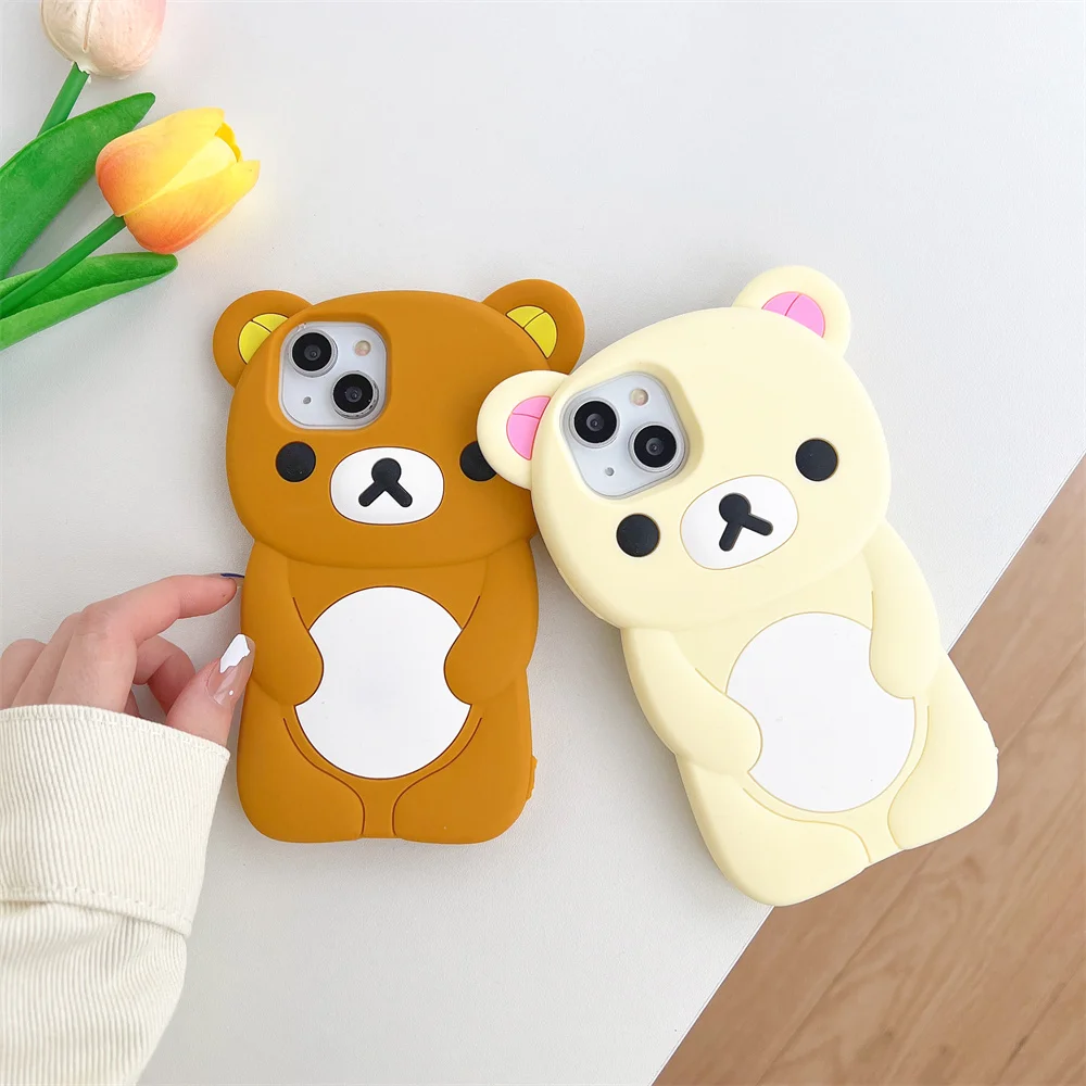 Kawaii Cartoon Rilakkuma Silicone Phone Case For iPhone 16 15 14 13 12 11 Pro Max X XS Max XR 6 7 8 Plus SE 5 5s 4s
