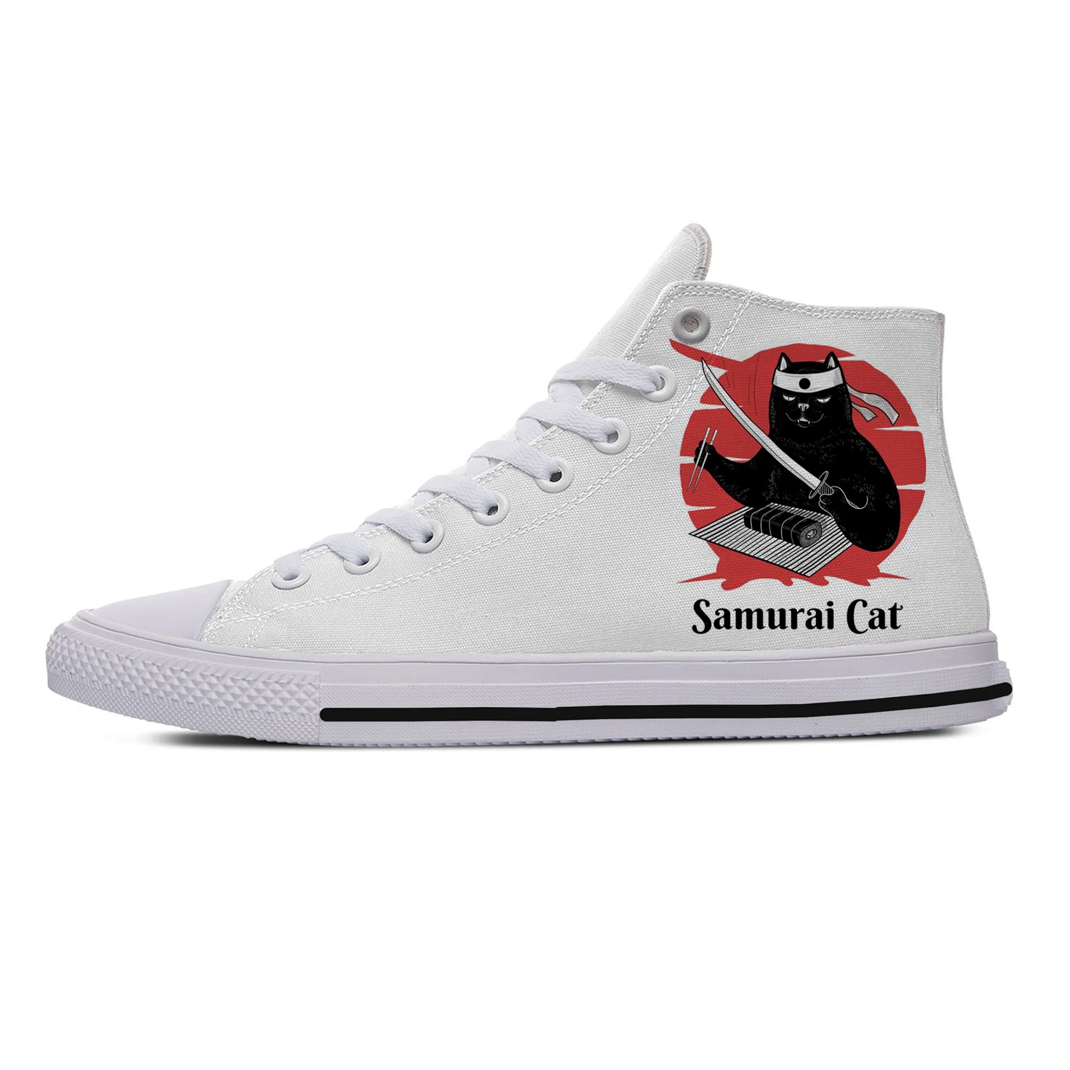 Japan Samurai Cat Pattern High Top Sneakers Mens Womens Teenager Casual Shoes Canvas Running Shoes 3D Print  Lightweight shoe
