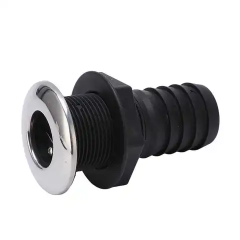 Hull Fitting Black Boat Water Drain Barbed End 1 1/2in Backwash Proof with Stainless Steel Cover for Yachts Ships