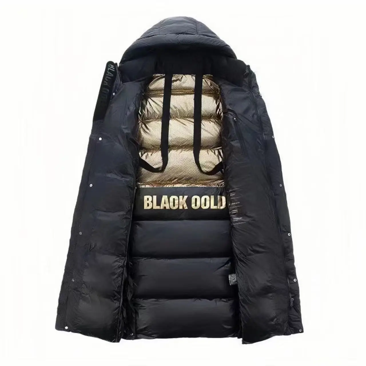 Black and Gold Eight Grid Down Jacket, Long Couple Hooded Thickened White Duck Down Jacket, New Women's Winter Style
