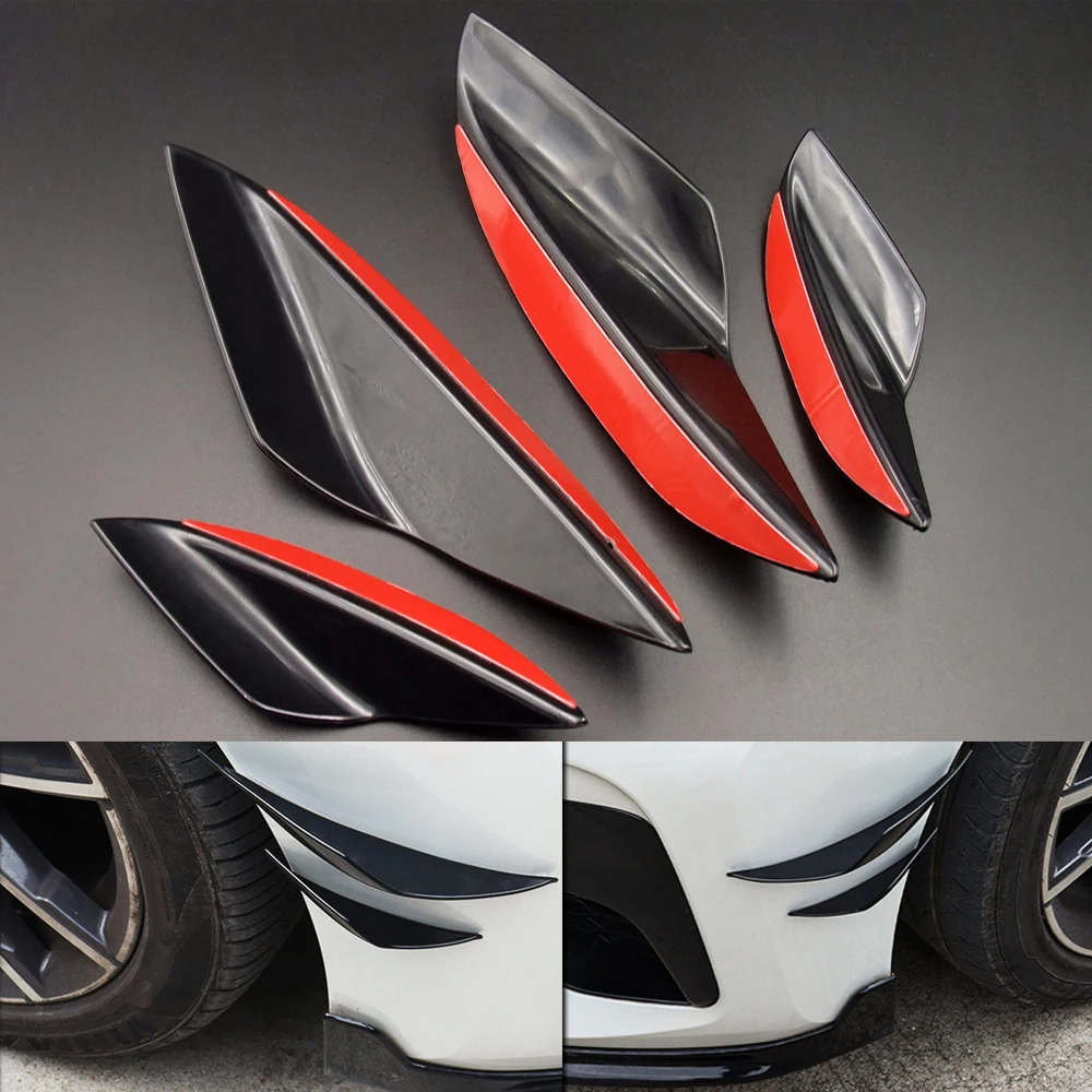 4pcs-Universal-Glossy-Black-Car-Front-Bumper-Lip-Rubber-Fins-Styling ...
