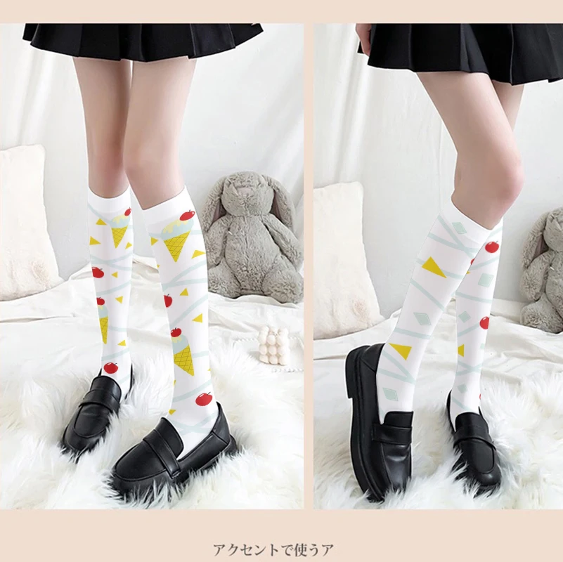 

Women's Stockings Summer Thin 3D Printing Lolita Two-Dimensional Knee-High Silk Calf Socks Sweet Japanese Harajuku Stockings