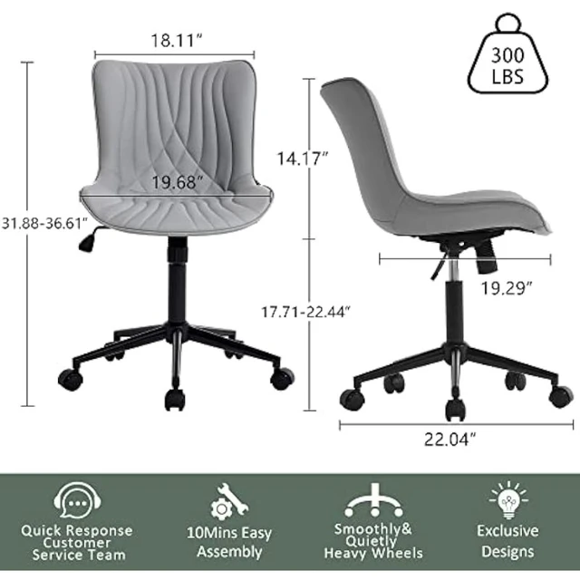 YOUTASTE Office Chair Modern Armless Desk Chair, Height Adjustable Swivel  Rocking Computer Task Chair, Faux Leather Sewing Chairs with Wheels,  Stylish