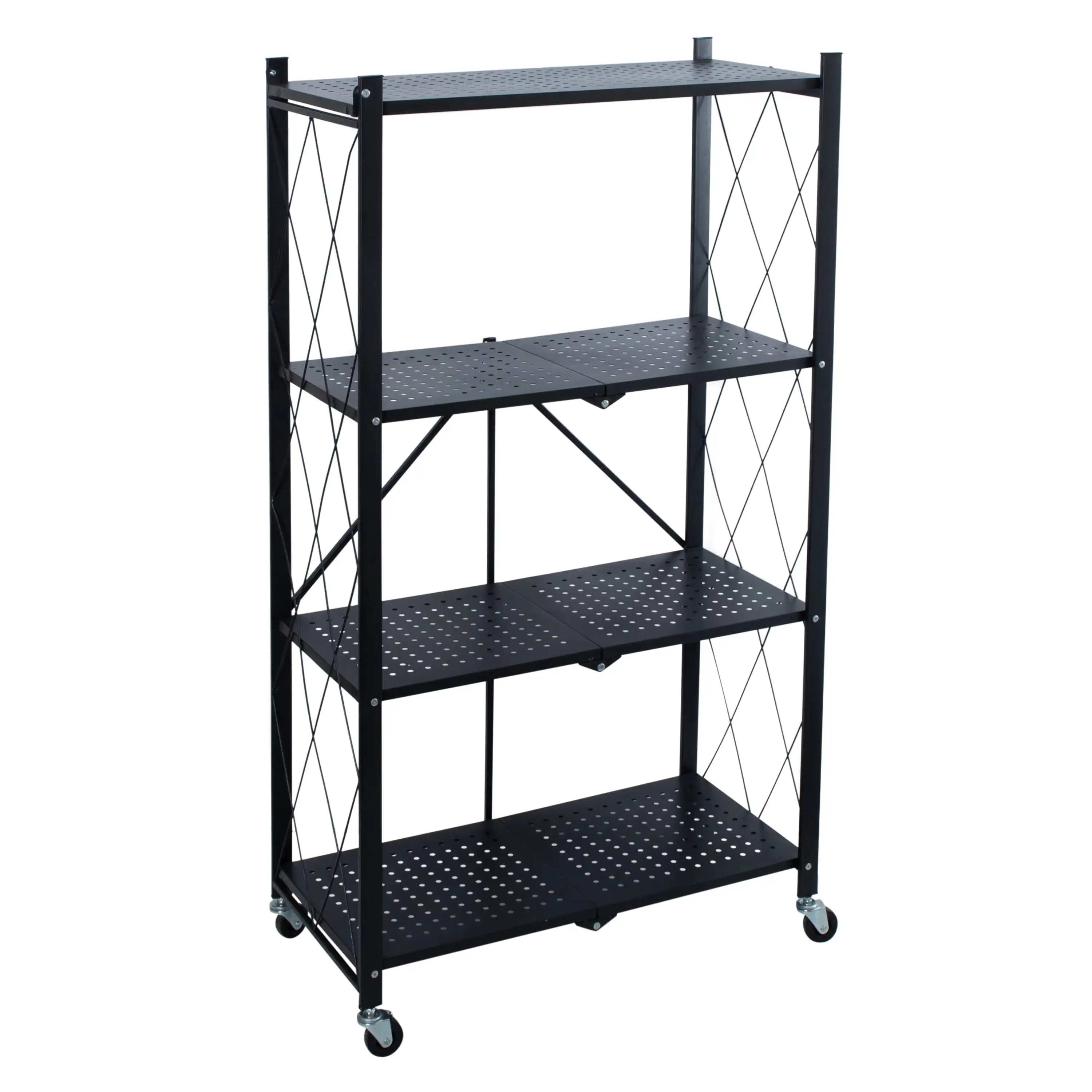 4ShelfFoldableMetalStorageShelvesWheelsAdultKitchenLaundry