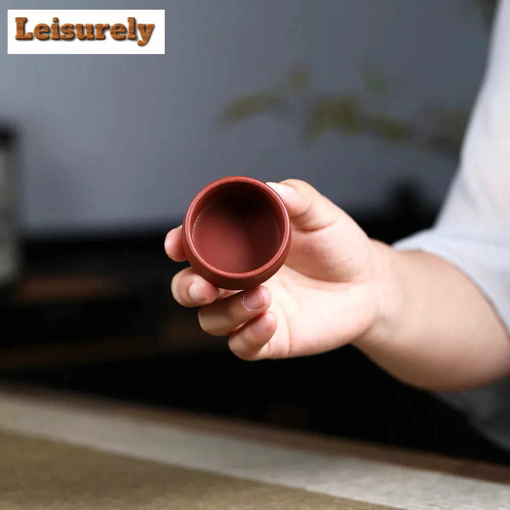 2pcs/40ml Tradition Yixing Purple Clay Teacup Raw Ore Azure Mud Beauty Tea Cup Hand Carving Travel Portable Cup Tea Set Supplies