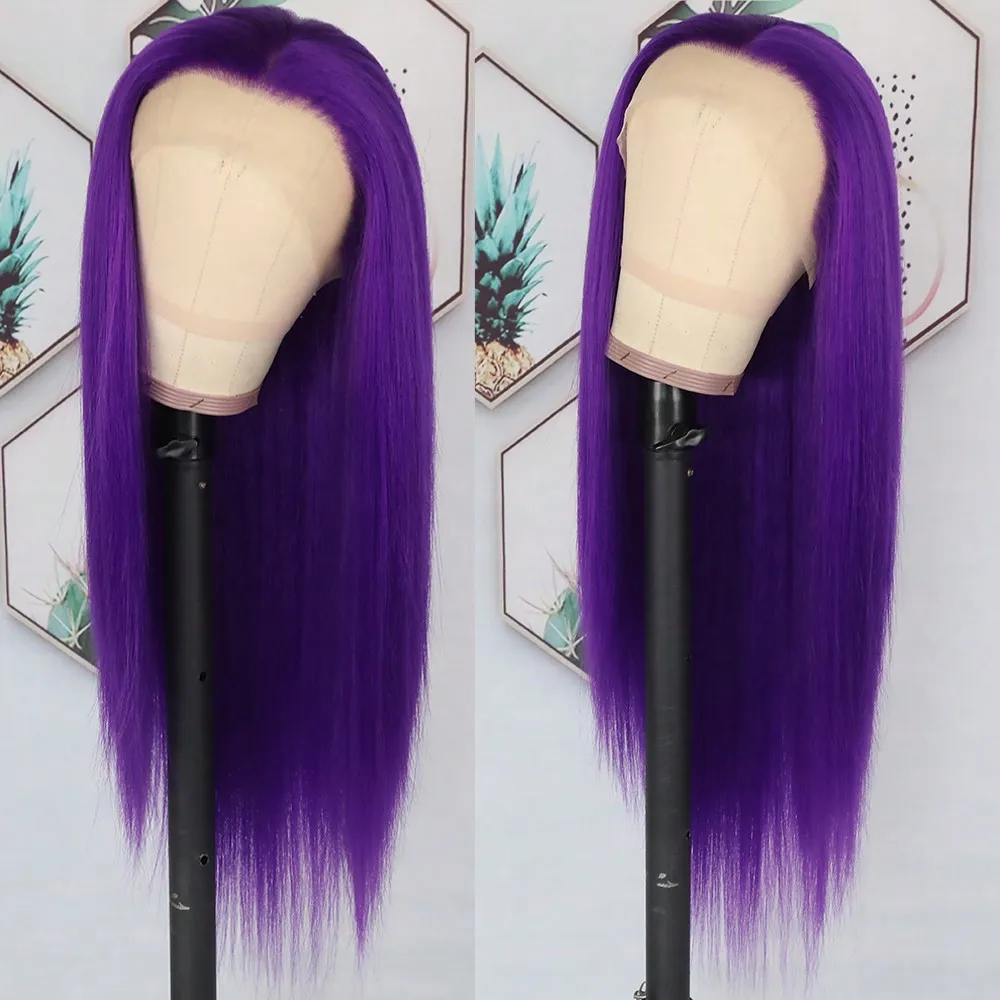 Stunning Purple Synthetic Lace Front Wig 26 Inch Long Straight Hair Wigs 13X4 HD Lace Wigs Dark Purple Colored Wigs for Dialy
