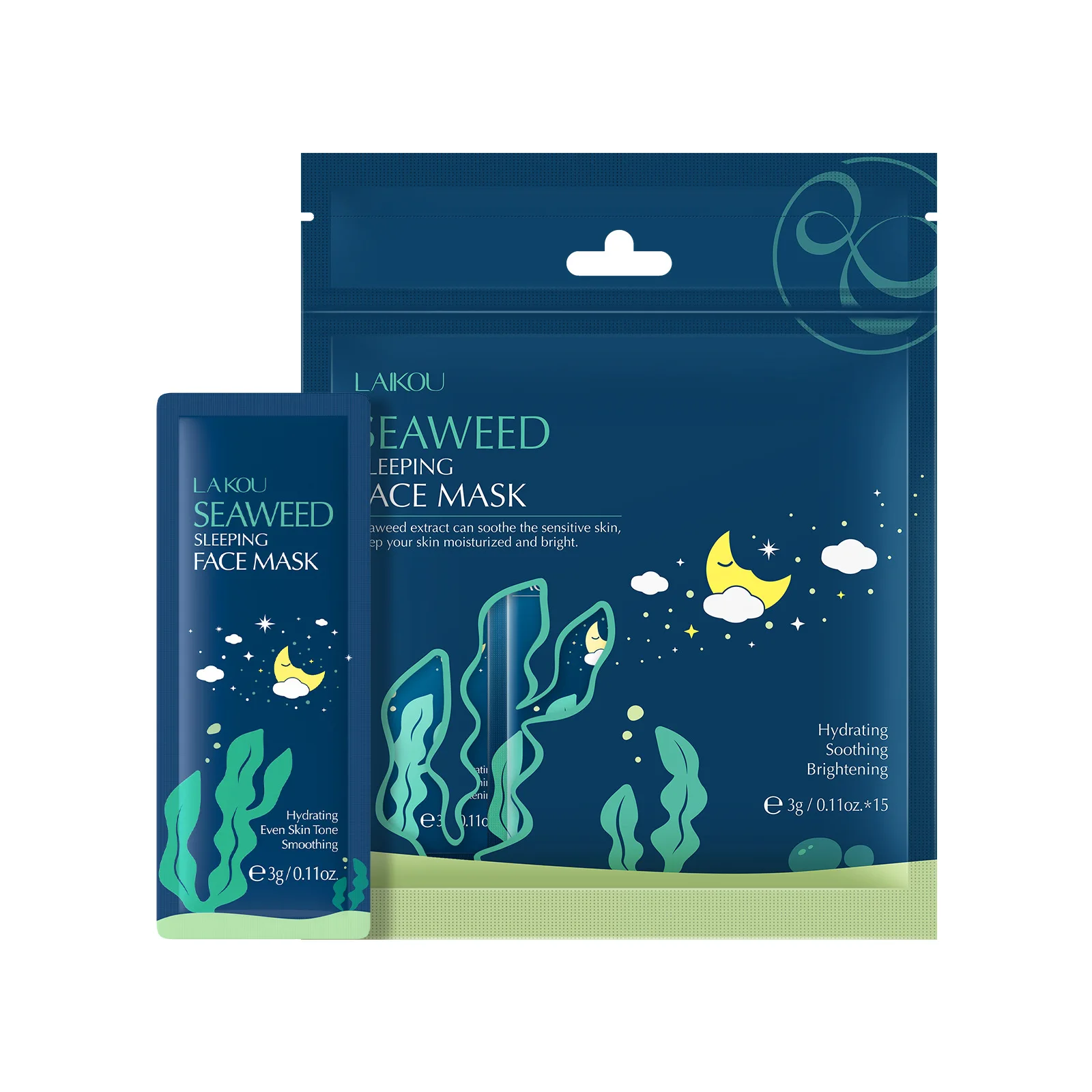 15pcs Bagged Seaweed Matcha Cherry Blossoms Moisturizing Essence Sleeping Face Mask Face Cream Anti Aging Hydrating Skin Care