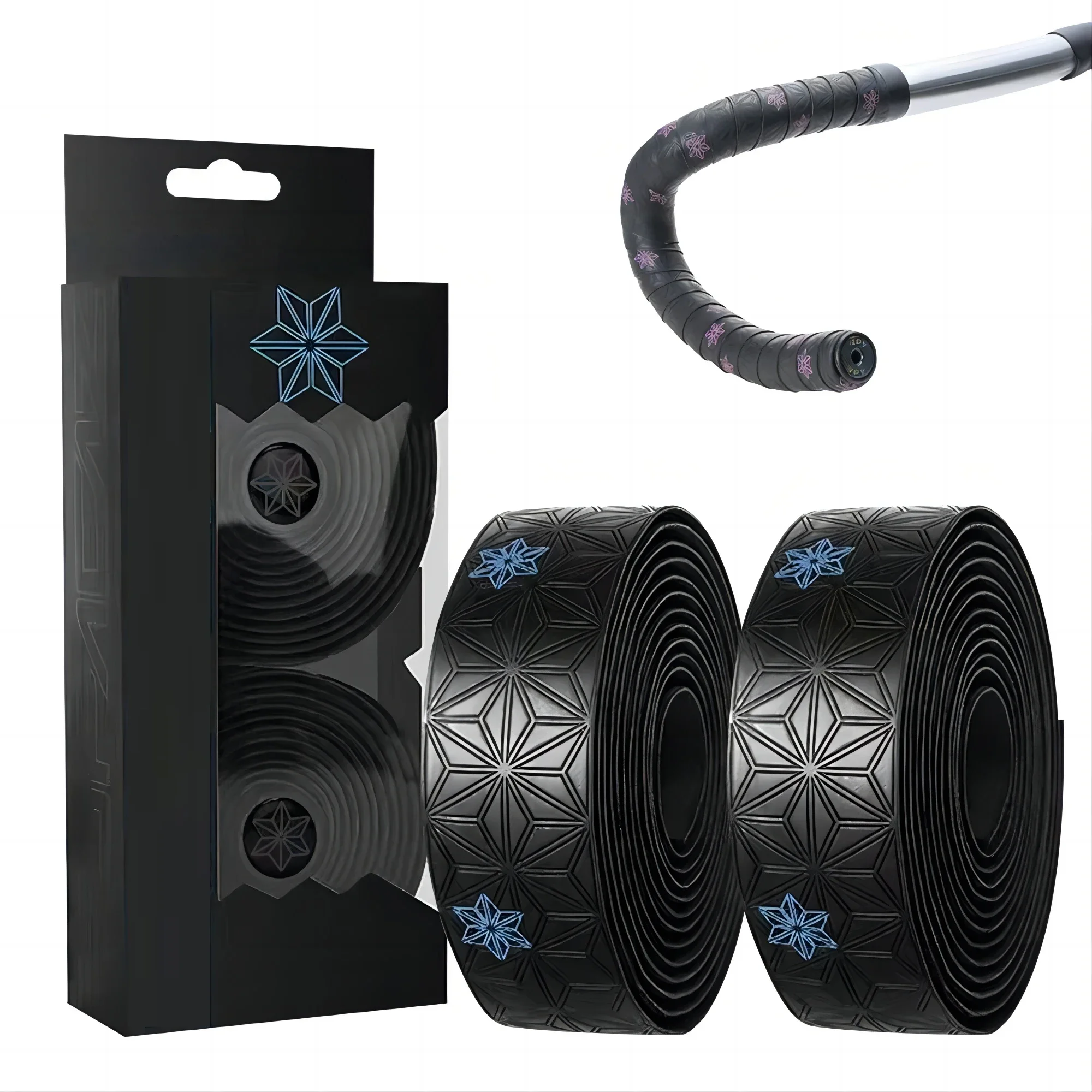 Bike Handlebar Tape 1 Pair Anti-Slip Road Bike PU Shock w/ Bar End Plugs Anti-Vibration Wrap