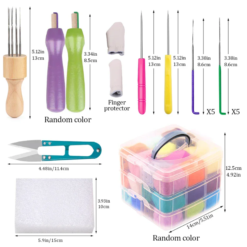 36 Colors Wool Needle Felting Tools Plastic Storage Box Wool Felt Toys Making Fabric Materials Handcraft For DIY Beginners needle felting kit wool felting kit
