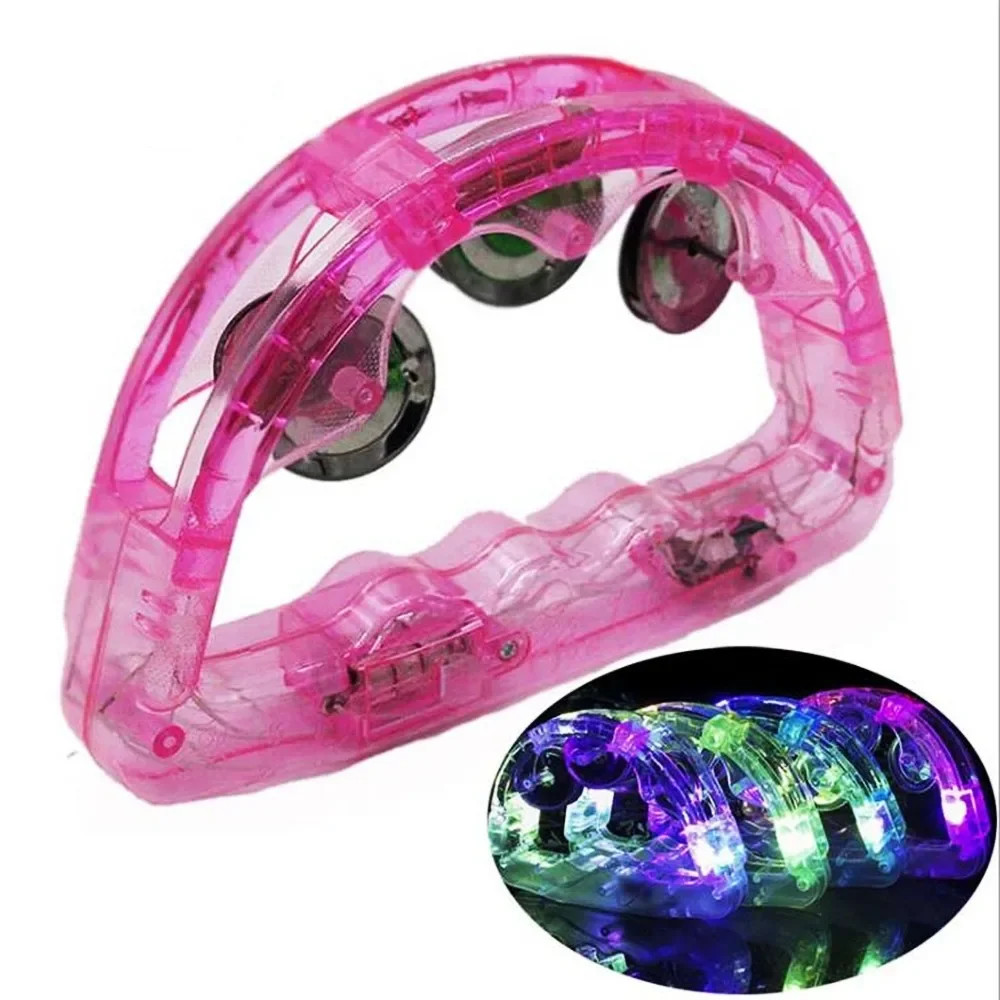 Hand Tambourine LED Flashing Musical Instrument Shaking Toy Three Color Light for Party